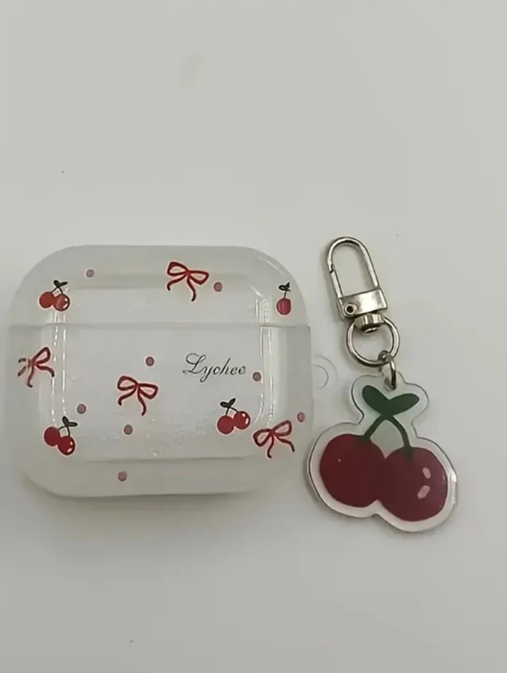 AIRPOD 4 White Cherry Print AirPods Case Cover with Keychain